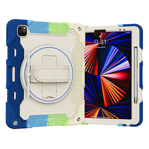 Coque Contour Silicone et Plastique Housse Etui Mat avec Support L03 pour Apple iPad Pro 12.9 (2022) Bleu