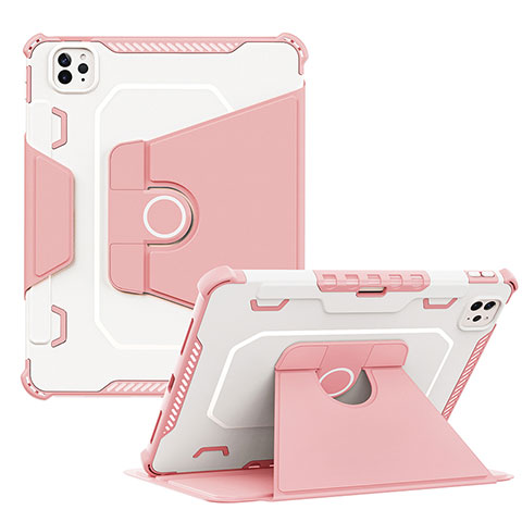 Coque Contour Silicone et Plastique Housse Etui Mat avec Support L04 pour Apple iPad Pro 11 (2022) Rose