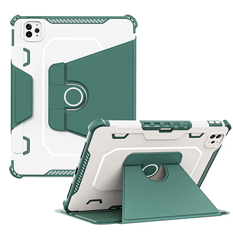 Coque Contour Silicone et Plastique Housse Etui Mat avec Support L04 pour Apple iPad Pro 11 (2022) Vert