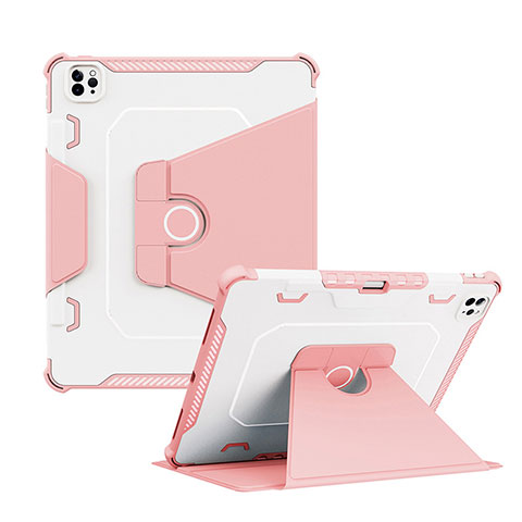 Coque Contour Silicone et Plastique Housse Etui Mat avec Support L04 pour Apple iPad Pro 12.9 (2020) Rose