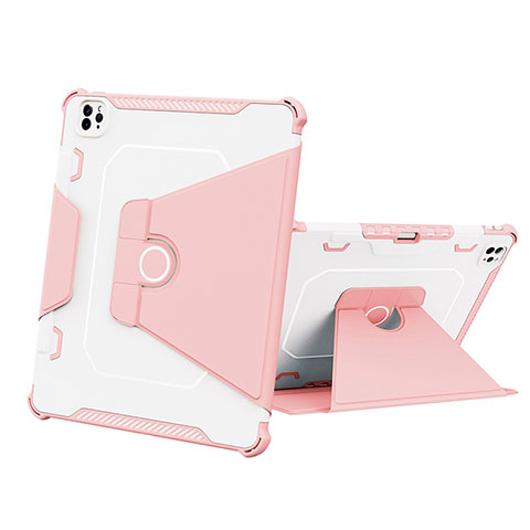 Coque Contour Silicone et Plastique Housse Etui Mat avec Support L05 pour Apple iPad Pro 12.9 (2020) Rose