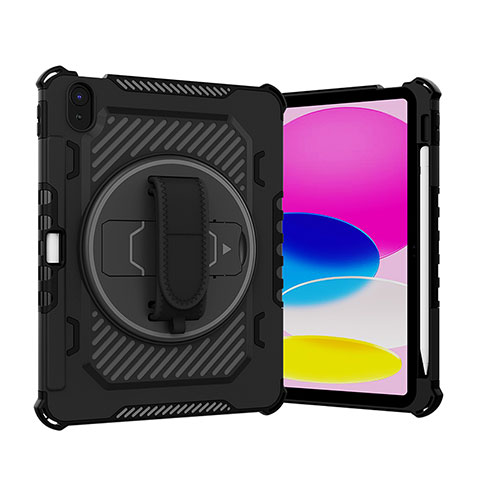 Coque Contour Silicone et Plastique Housse Etui Mat avec Support L06 pour Apple iPad 10.9 (2022) Noir