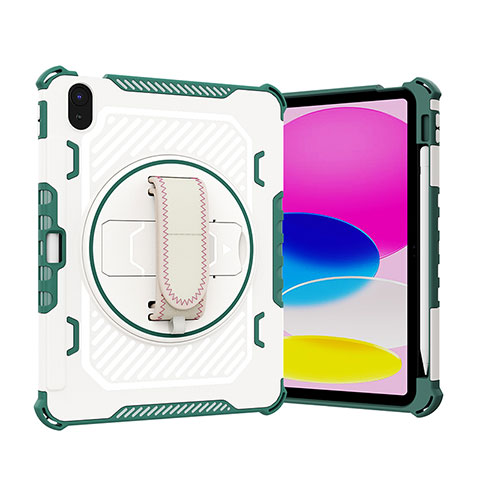 Coque Contour Silicone et Plastique Housse Etui Mat avec Support L06 pour Apple iPad 10.9 (2022) Vert