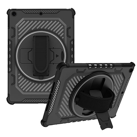 Coque Contour Silicone et Plastique Housse Etui Mat avec Support L07 pour Apple iPad 10.2 (2021) Noir