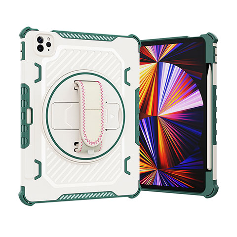 Coque Contour Silicone et Plastique Housse Etui Mat avec Support L07 pour Apple iPad Pro 11 (2022) Vert