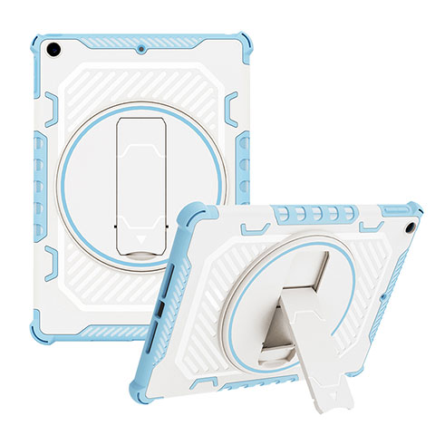 Coque Contour Silicone et Plastique Housse Etui Mat avec Support L08 pour Apple iPad 10.2 (2019) Bleu