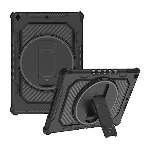 Coque Contour Silicone et Plastique Housse Etui Mat avec Support L08 pour Apple iPad 10.2 (2019) Noir