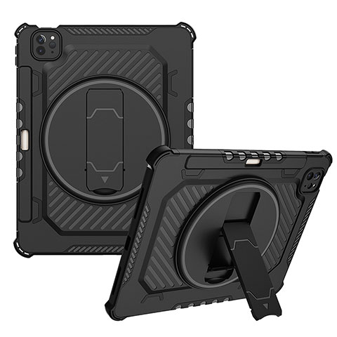 Coque Contour Silicone et Plastique Housse Etui Mat avec Support L08 pour Apple iPad Pro 11 (2020) Noir