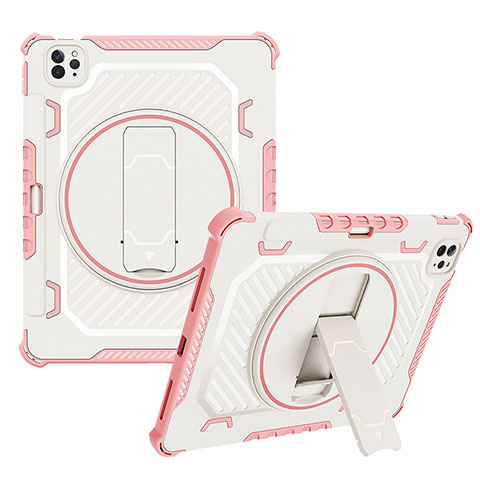 Coque Contour Silicone et Plastique Housse Etui Mat avec Support L08 pour Apple iPad Pro 11 (2021) Or Rose