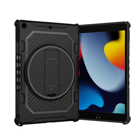 Coque Contour Silicone et Plastique Housse Etui Mat avec Support L09 pour Apple iPad 10.2 (2019) Noir