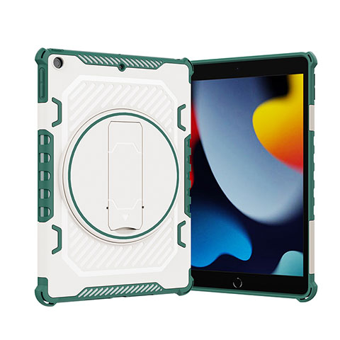 Coque Contour Silicone et Plastique Housse Etui Mat avec Support L09 pour Apple iPad 10.2 (2019) Vert