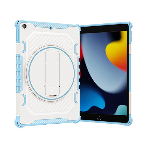 Coque Contour Silicone et Plastique Housse Etui Mat avec Support L09 pour Apple iPad 10.2 (2021) Bleu