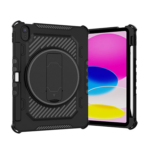 Coque Contour Silicone et Plastique Housse Etui Mat avec Support L09 pour Apple iPad 10.9 (2022) Noir