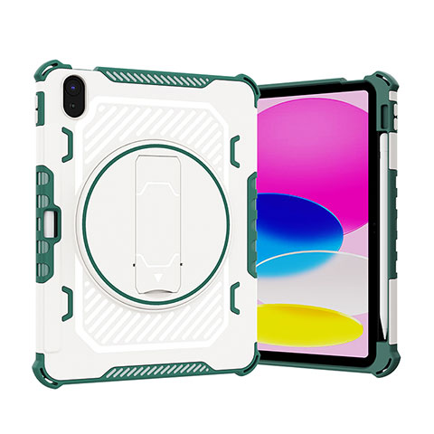 Coque Contour Silicone et Plastique Housse Etui Mat avec Support L09 pour Apple iPad 10.9 (2022) Vert