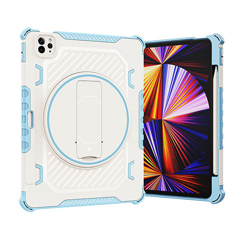 Coque Contour Silicone et Plastique Housse Etui Mat avec Support L09 pour Apple iPad Pro 11 (2021) Bleu