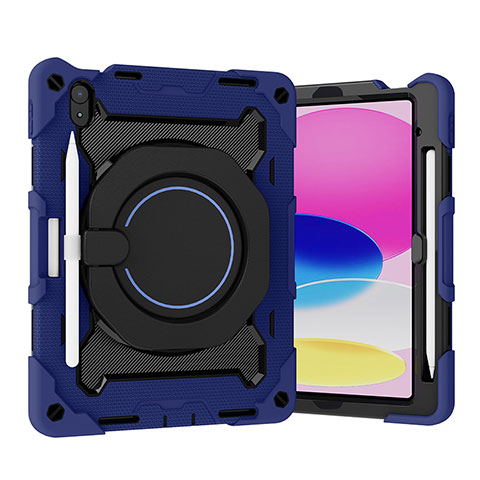 Coque Contour Silicone et Plastique Housse Etui Mat avec Support L11 pour Apple iPad 10.9 (2022) Bleu