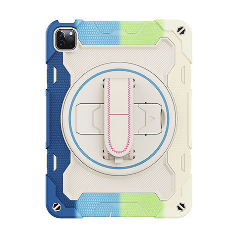 Coque Contour Silicone et Plastique Housse Etui Mat avec Support L11 pour Apple iPad Pro 11 (2020) Bleu