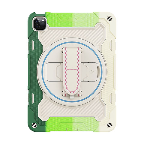 Coque Contour Silicone et Plastique Housse Etui Mat avec Support L11 pour Apple iPad Pro 11 (2021) Vert
