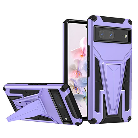 Coque Contour Silicone et Plastique Housse Etui Mat avec Support MQ1 pour Google Pixel 7 5G Violet