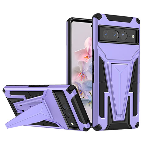 Coque Contour Silicone et Plastique Housse Etui Mat avec Support MQ1 pour Google Pixel 7 Pro 5G Violet