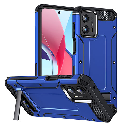 Coque Contour Silicone et Plastique Housse Etui Mat avec Support MQ1 pour Motorola Moto G 5G (2023) Bleu Royal