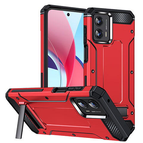 Coque Contour Silicone et Plastique Housse Etui Mat avec Support MQ1 pour Motorola Moto G 5G (2023) Rouge