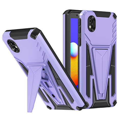 Coque Contour Silicone et Plastique Housse Etui Mat avec Support MQ1 pour Samsung Galaxy A01 Core Violet