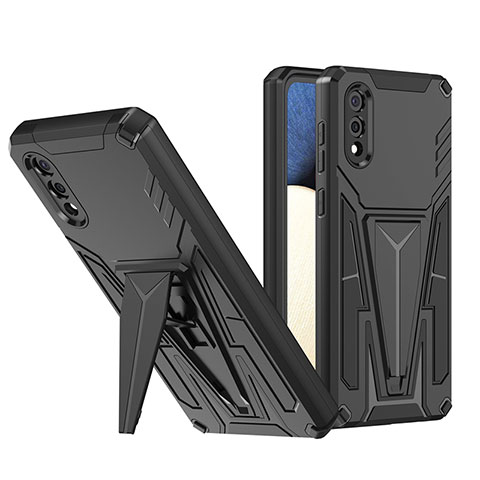 Coque Contour Silicone et Plastique Housse Etui Mat avec Support MQ1 pour Samsung Galaxy A02 Noir