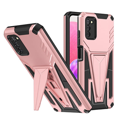 Coque Contour Silicone et Plastique Housse Etui Mat avec Support MQ1 pour Samsung Galaxy A02s Or Rose