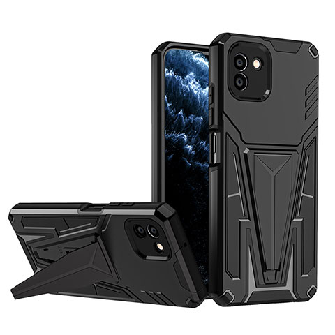 Coque Contour Silicone et Plastique Housse Etui Mat avec Support MQ1 pour Samsung Galaxy A03 Noir