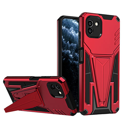 Coque Contour Silicone et Plastique Housse Etui Mat avec Support MQ1 pour Samsung Galaxy A03 Rouge