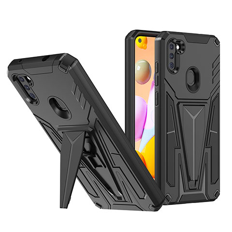 Coque Contour Silicone et Plastique Housse Etui Mat avec Support MQ1 pour Samsung Galaxy A11 Noir