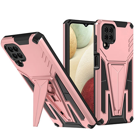 Coque Contour Silicone et Plastique Housse Etui Mat avec Support MQ1 pour Samsung Galaxy A12 5G Or Rose