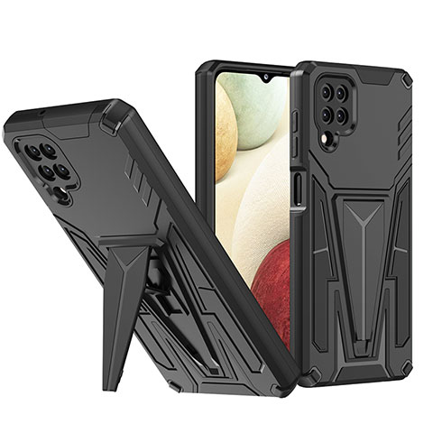 Coque Contour Silicone et Plastique Housse Etui Mat avec Support MQ1 pour Samsung Galaxy A12 Nacho Noir