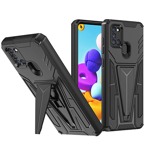 Coque Contour Silicone et Plastique Housse Etui Mat avec Support MQ1 pour Samsung Galaxy A21 Noir