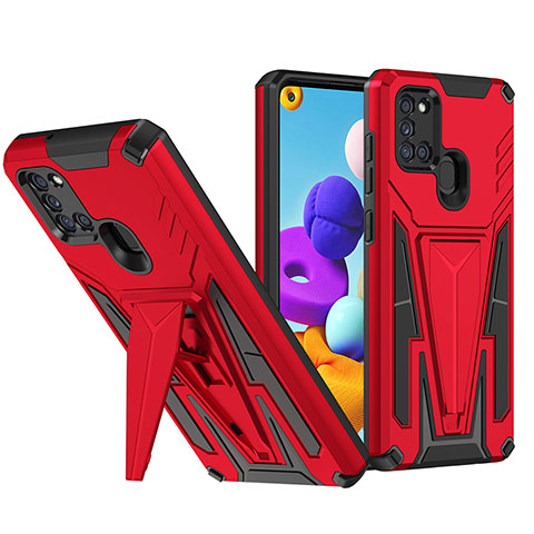 Coque Contour Silicone et Plastique Housse Etui Mat avec Support MQ1 pour Samsung Galaxy A21 Rouge