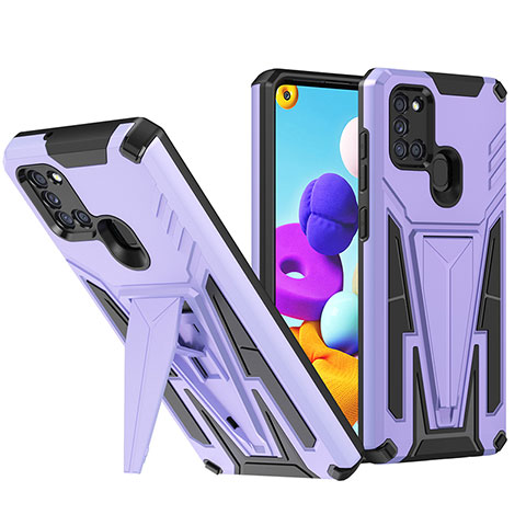 Coque Contour Silicone et Plastique Housse Etui Mat avec Support MQ1 pour Samsung Galaxy A21 Violet