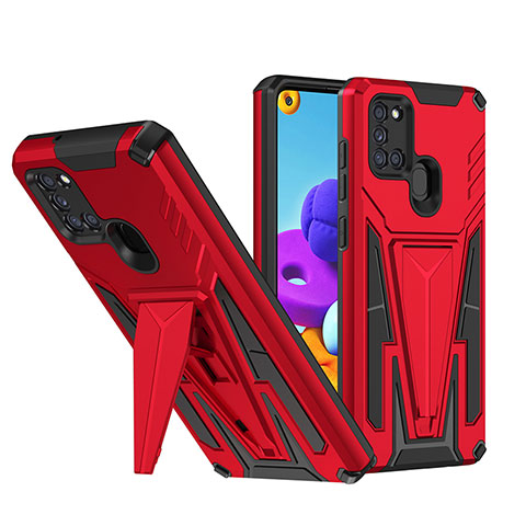 Coque Contour Silicone et Plastique Housse Etui Mat avec Support MQ1 pour Samsung Galaxy A21s Rouge