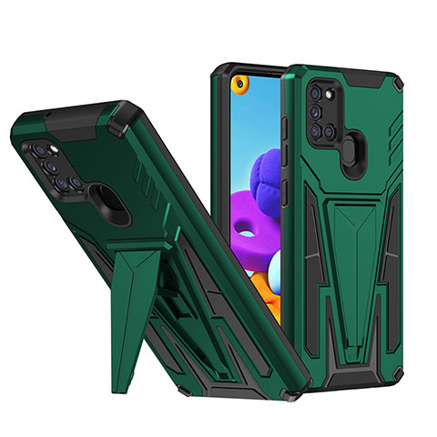 Coque Contour Silicone et Plastique Housse Etui Mat avec Support MQ1 pour Samsung Galaxy A21s Vert