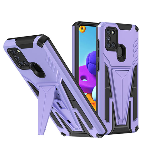 Coque Contour Silicone et Plastique Housse Etui Mat avec Support MQ1 pour Samsung Galaxy A21s Violet