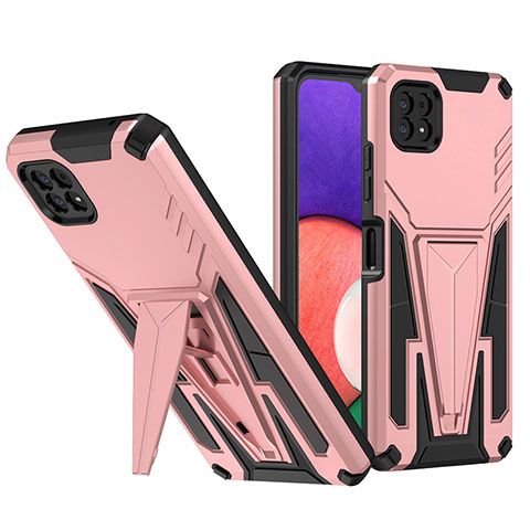 Coque Contour Silicone et Plastique Housse Etui Mat avec Support MQ1 pour Samsung Galaxy A22 5G Or Rose