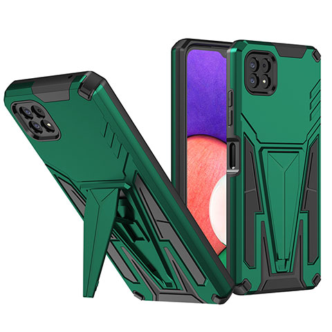 Coque Contour Silicone et Plastique Housse Etui Mat avec Support MQ1 pour Samsung Galaxy A22 5G Vert