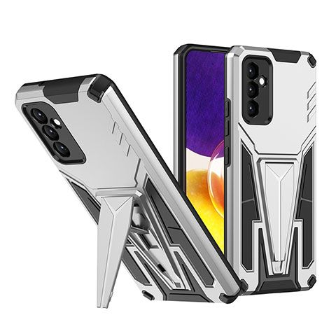 Coque Contour Silicone et Plastique Housse Etui Mat avec Support MQ1 pour Samsung Galaxy A24 4G Argent