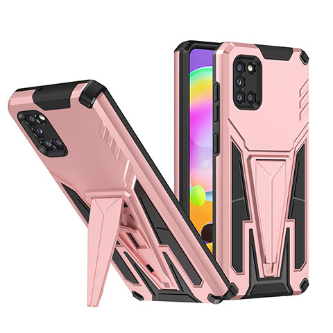 Coque Contour Silicone et Plastique Housse Etui Mat avec Support MQ1 pour Samsung Galaxy A31 Or Rose