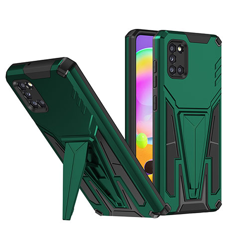 Coque Contour Silicone et Plastique Housse Etui Mat avec Support MQ1 pour Samsung Galaxy A31 Vert