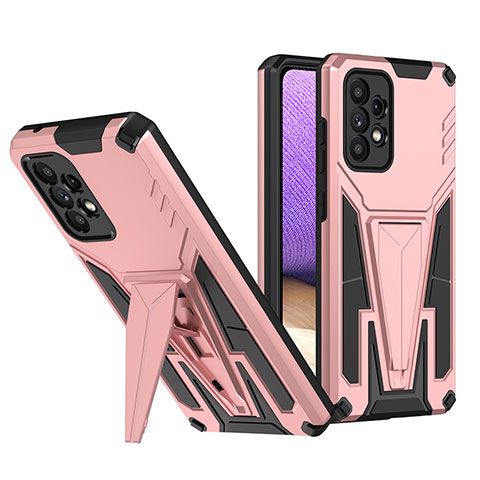 Coque Contour Silicone et Plastique Housse Etui Mat avec Support MQ1 pour Samsung Galaxy A52 5G Or Rose