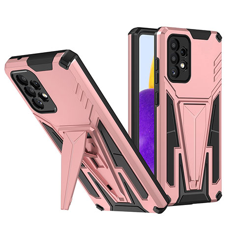 Coque Contour Silicone et Plastique Housse Etui Mat avec Support MQ1 pour Samsung Galaxy A72 4G Or Rose