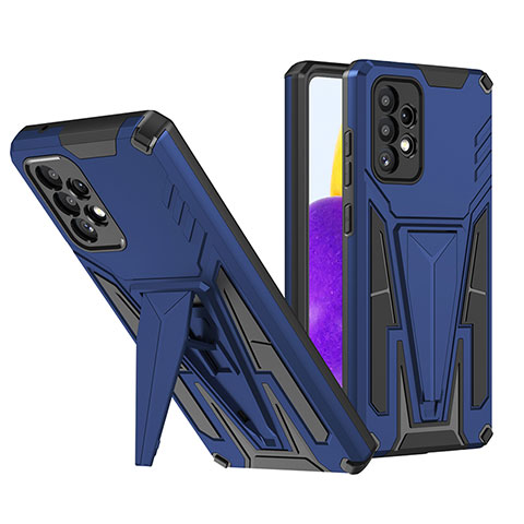 Coque Contour Silicone et Plastique Housse Etui Mat avec Support MQ1 pour Samsung Galaxy A72 5G Bleu