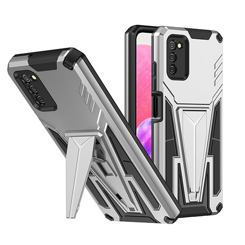 Coque Contour Silicone et Plastique Housse Etui Mat avec Support MQ1 pour Samsung Galaxy F02S SM-E025F Argent