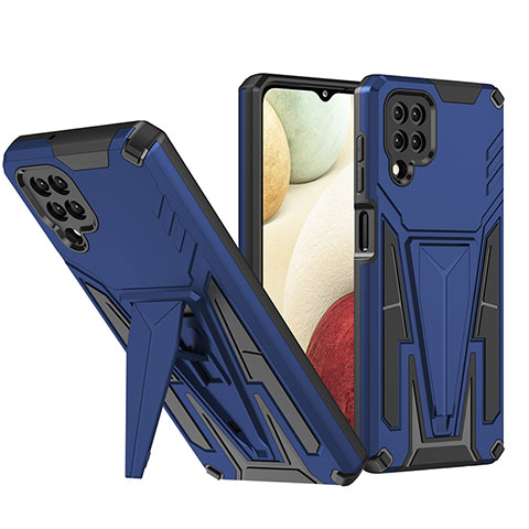 Coque Contour Silicone et Plastique Housse Etui Mat avec Support MQ1 pour Samsung Galaxy F12 Bleu